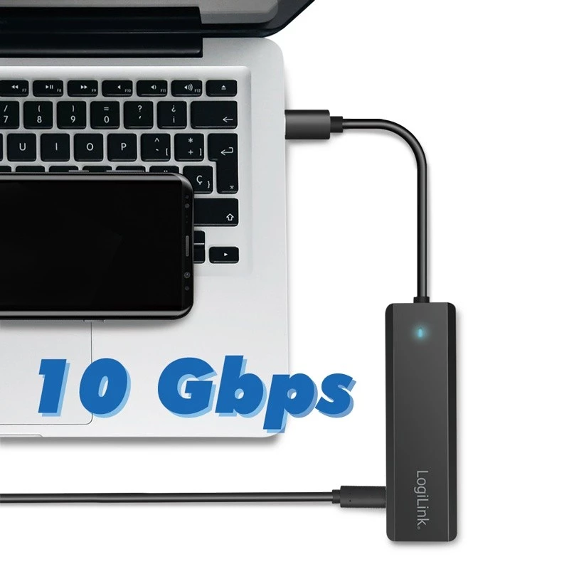 Hub USB-C, 4 portas 2x USB-A, 2x USB-C, preto
