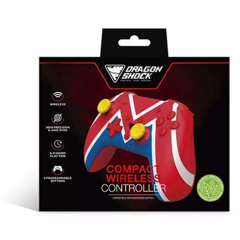 DragonShock PopTop Compact, comando, Nintendo Switch, botão Voltar, D-Pad, botão Home, botão Reset, sem fios, Bluetooth, USB Type-C