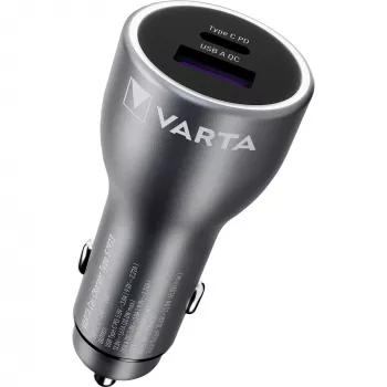 Carregador de automóvel Varta 57933101111, 45W total, 1× USB-A, 1× USB-C