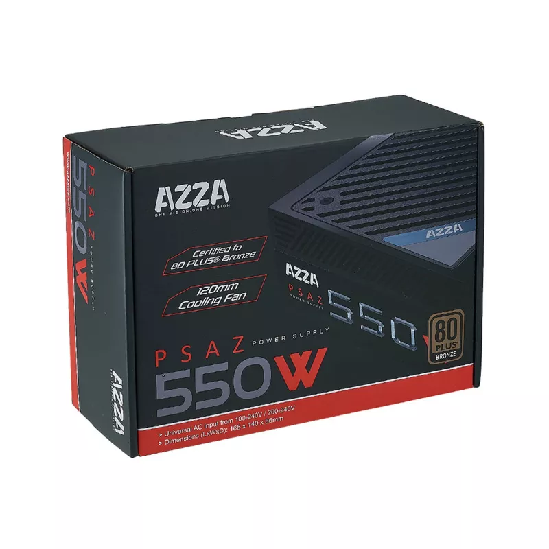 Fonte de alimentação AZZA PSAZ-550W ATX 550 W, 80 PLUS Bronze, ventoinha de 120 mm