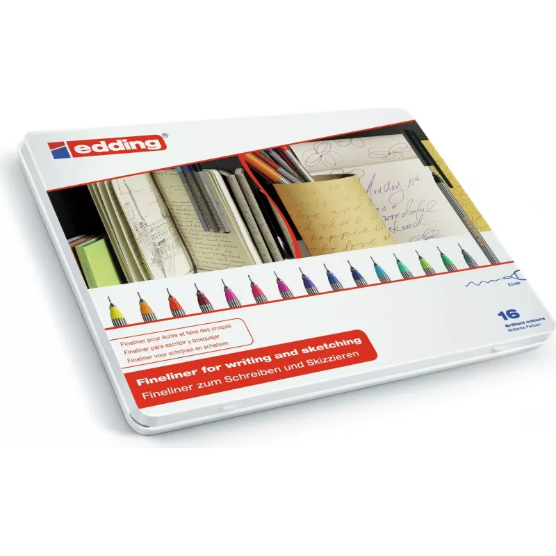 Conjunto de fineliners Edding 55 — multicolor, ponta redonda, 16 unid.
