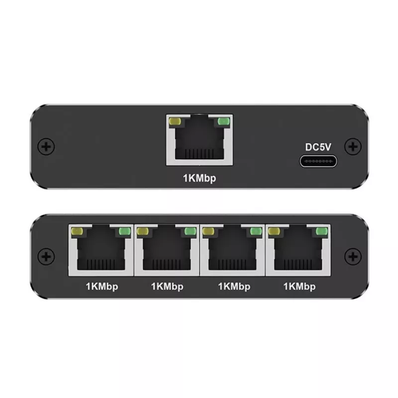 Mini switch Ethernet QOLTEC 52293 1x4 RJ45, splitter de rede não gerido 1 entrada 4 saídas