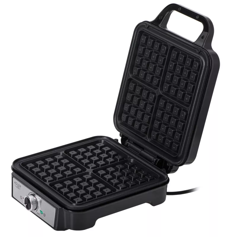 Máquina de waffles Adler AD 3083 – 4 waffles quadrados 10×10 cm, 1200 W, temperatura ajustável, revestimento antiaderente, pegas frias