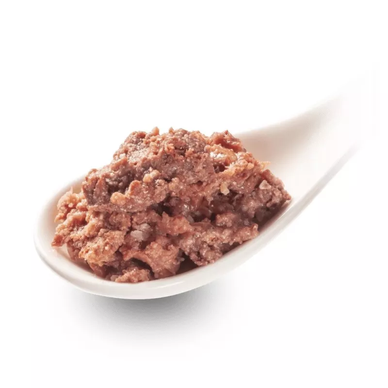 Comida húmida para gatos Fox4Pets DeliCATessen Pur vitela 800 g lata, adulto, alimento completo, hipoalergénico, sem glúten e soja