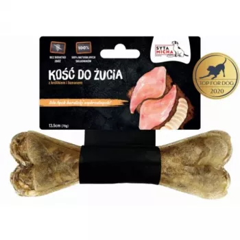 Osso de mastigar SYTA MICHA Coelho com Banana, 13,5 cm, 70 g, osso de mastigar natural para higiene dentária para cães adultos