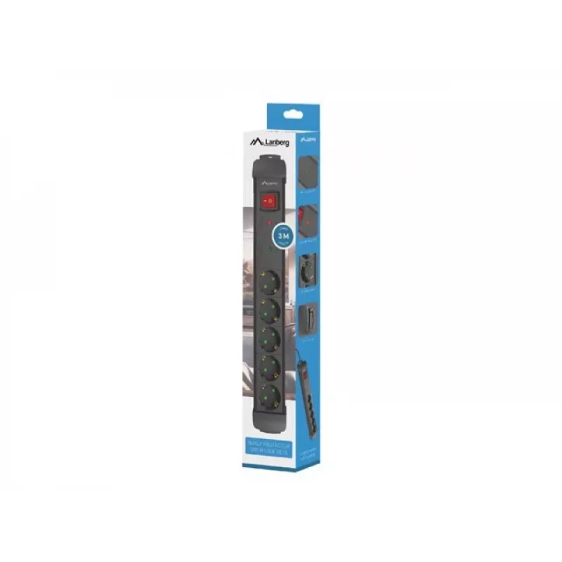 Extensão elétrica Lanberg SP1-05F-0300-BK 3 m 5 tomadas AC interior preto
