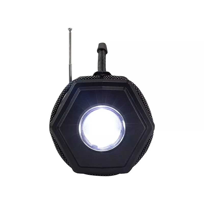 Tracer Explorer TRAGLO47616 coluna Bluetooth portátil, TWS, Bluetooth 5.3, 15 W RMS, rádio FM, lanterna, painel solar, powerbank de 1800 mAh, microSD, preta