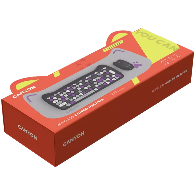 Conjunto de teclado e rato sem fios CANYON HSET-W6 Kitty Edition – violeta