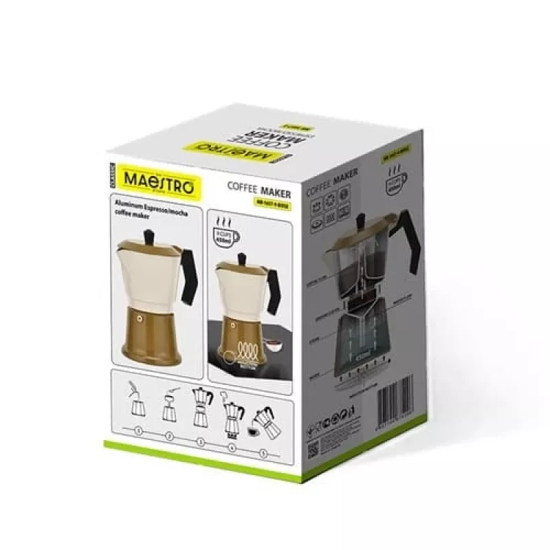 Cafeteira moka Maestro MR-1657-9-BEIGE em alumínio, máquina de café para placa de indução, capacidade para 9 chávenas