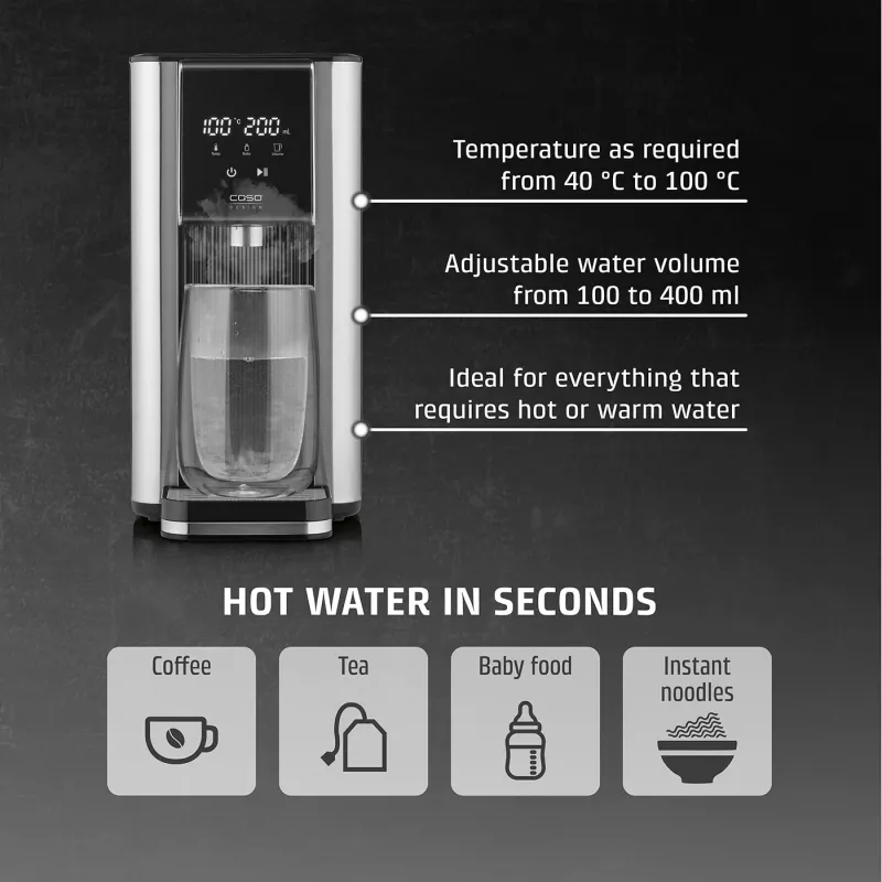 Caso Turbo Dispensador de água quente | HW 620 | Dispensador de água | 2600 W | 2,5 L | Plástico/Aço inoxidável | Preto/Aço inoxidável