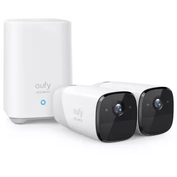 Eufy Security, sistema de câmaras de vigilância sem fios eufyCam 2 Pro para casa, 365 dias de autonomia da bateria, compatibilidade com HomeKit, resolução 2K, resistente às condições atmosféricas IP67, visão noturna, conjunto de 2 câmaras, sem mensalidades