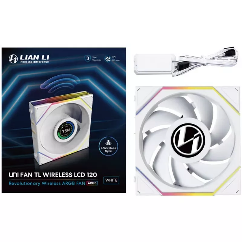 Lian Li UNI FAN TL Wireless LCD 120 White — ventoinha PWM de 120mm com controlador LCD sem fios