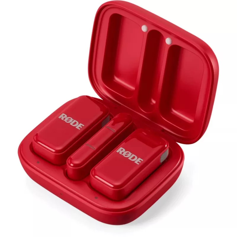 Microfone sem fios Rode Wireless Micro — transmissor e recetor compactos com clipe, vermelho