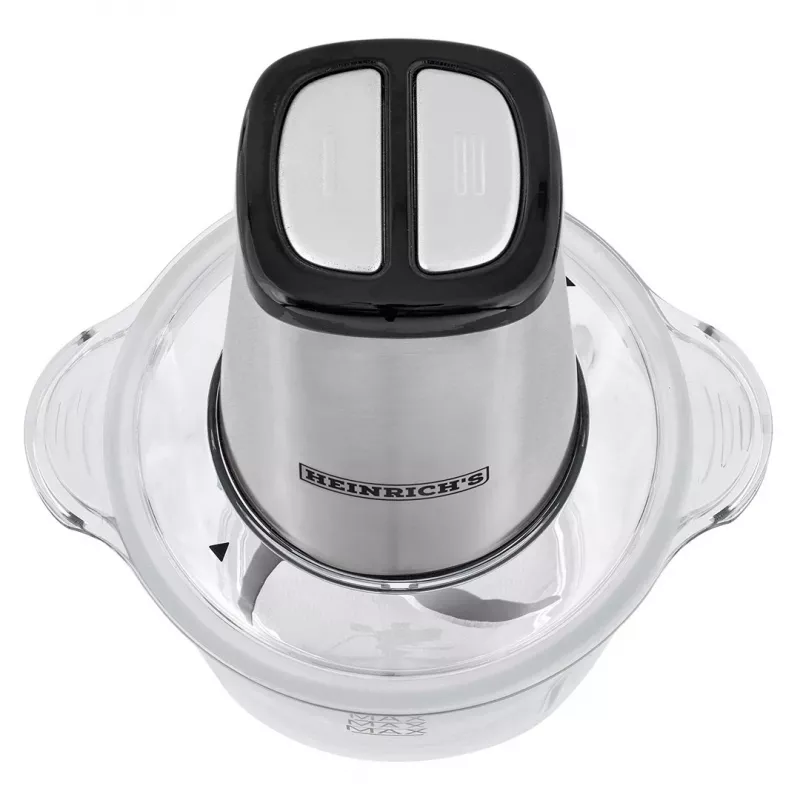 Picadora elétrica HEINRICH'S HMZ 8850, 500 W, taça 2 L, 4 lâminas, tecnopolímero, prateado