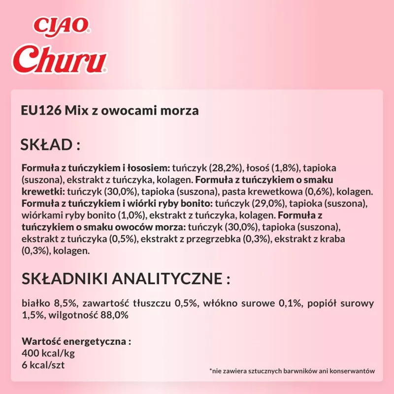 Snacks húmidos para gatos INABA Churu caixa sortida de marisco — 20 x 14 g tubos, pasta de peixe, sem cereais, sem açúcar e sem glúten