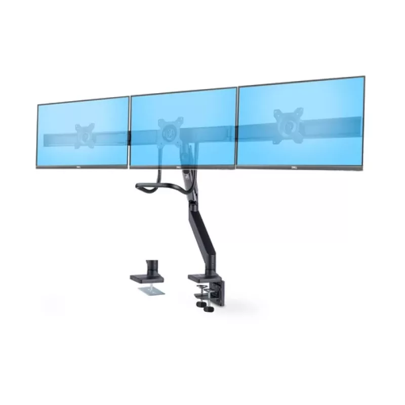 StarTech.com Suporte de secretária para três monitores até três ecrãs de 27 polegadas, VESA 75x75/100x100, ajuste dos braços sem ferramentas, fixação por grampo/furo na secretária, braços com apoio de mola