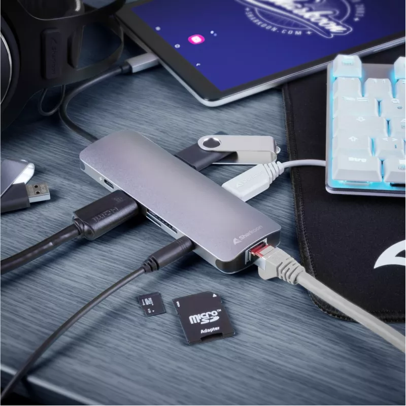 Sharkoon Adaptador Combo USB 3.0 Type C Placas/adaptadores de interface HDMI, RJ-45, USB 3.2 Gen 1 (3.1 Gen 1)
