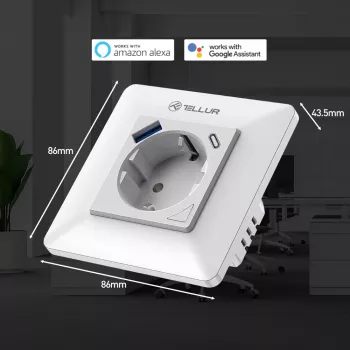 Tomada de parede inteligente WiFi Tellur TLL331531 – 3600 W 16 A, controlo remoto por WiFi