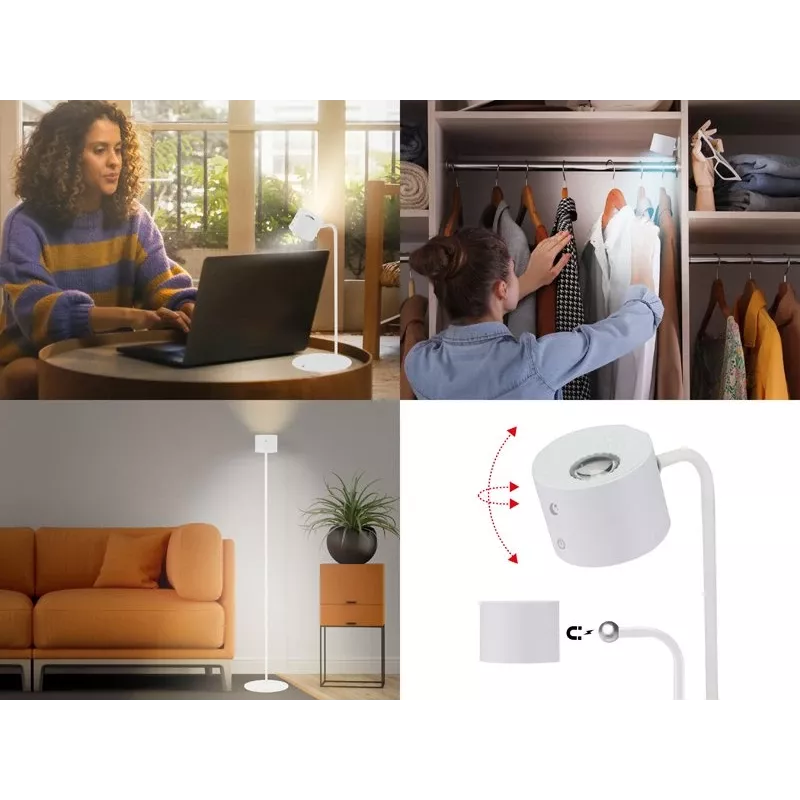 Beper P201UTP305 candeeiro LED recarregável de altura ajustável, de chão e para montagem na parede, 2,3 W, regulável, branco