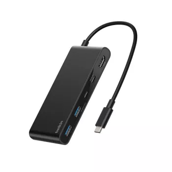 Belkin Connect, USB Type-C, HDMI, USB 2.0 Type-A, USB 3.2 Gen 1 (3.1 Gen 1) Type-C, MicroSD (TransFlash), SD, preto, cabo redondo, 0,2 m