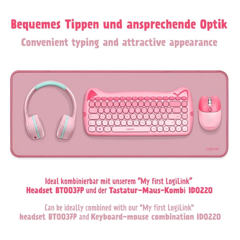 Tapete de secretária XXL para rato e teclado, rosa
