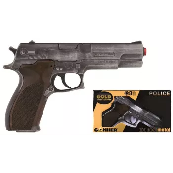 Pistola de dardos de brinquedo Pulio Police gun metal GONHER 45/1 15545/1 — aspeto metálico, arma de brinquedo de tiro único