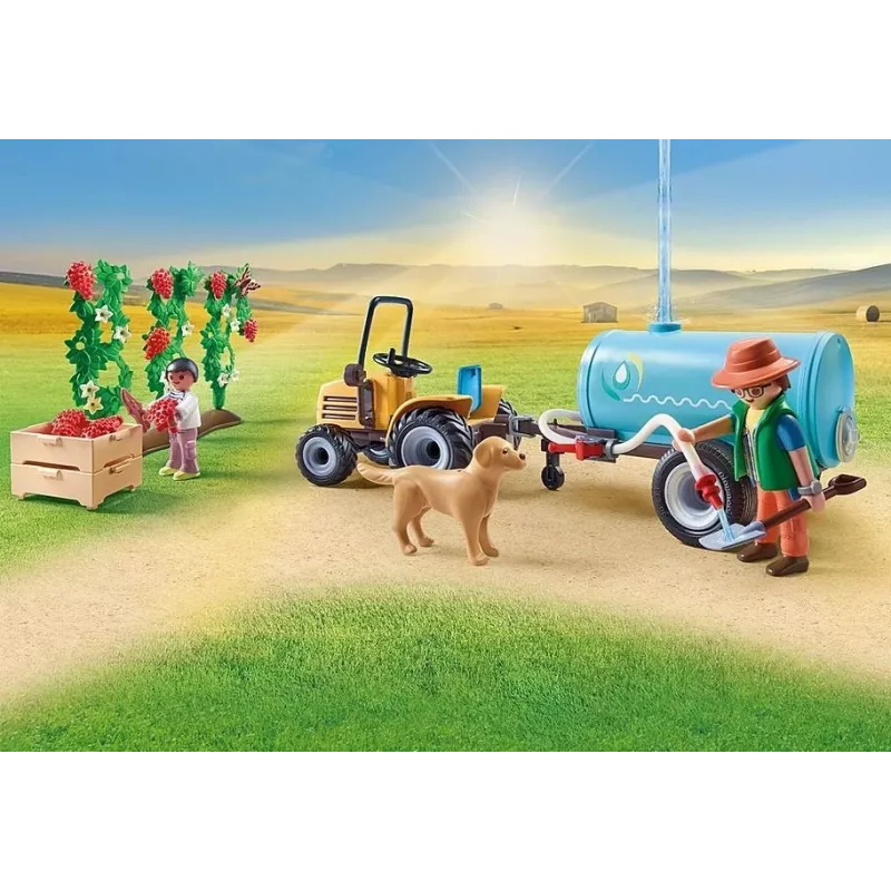 Playmobil 71442 Country: Trator com atrelado e depósito de água – Colheita fresca na quinta – Descobrir o ambiente de forma lúdica – Jogo de faz de conta imaginativo