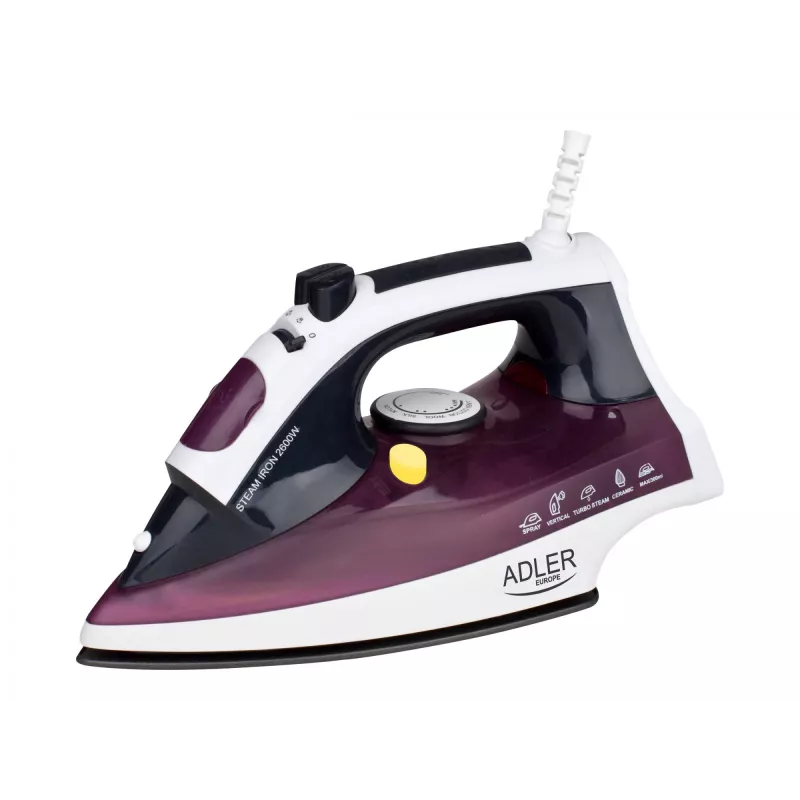Ferro de engomar a seco e a vapor Adler AD 5022 base cerâmica roxo, 2200 W