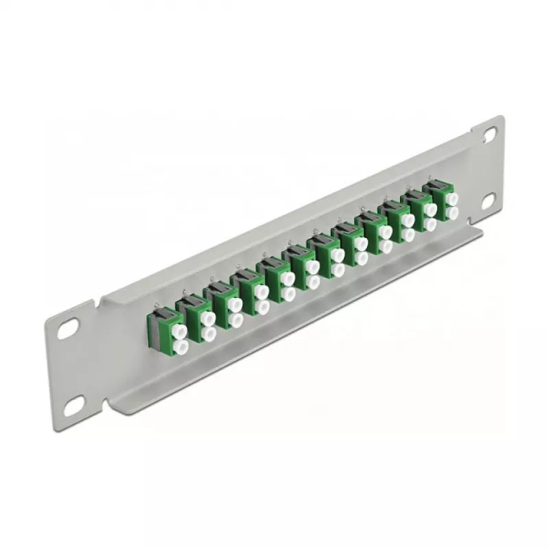Patch panel de fibra ótica DeLOCK 10 polegadas 12 portas LC duplex verde 1U cinzento