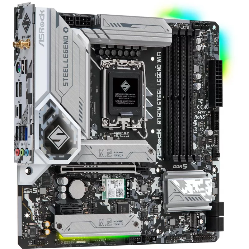 Placa-mãe ASRock B760M Steel Legend WiFi — Intel B760, LGA 1700, micro ATX, DDR5, 4 DIMM, 128GB, Wi‑Fi 6E, 2.5Gb LAN