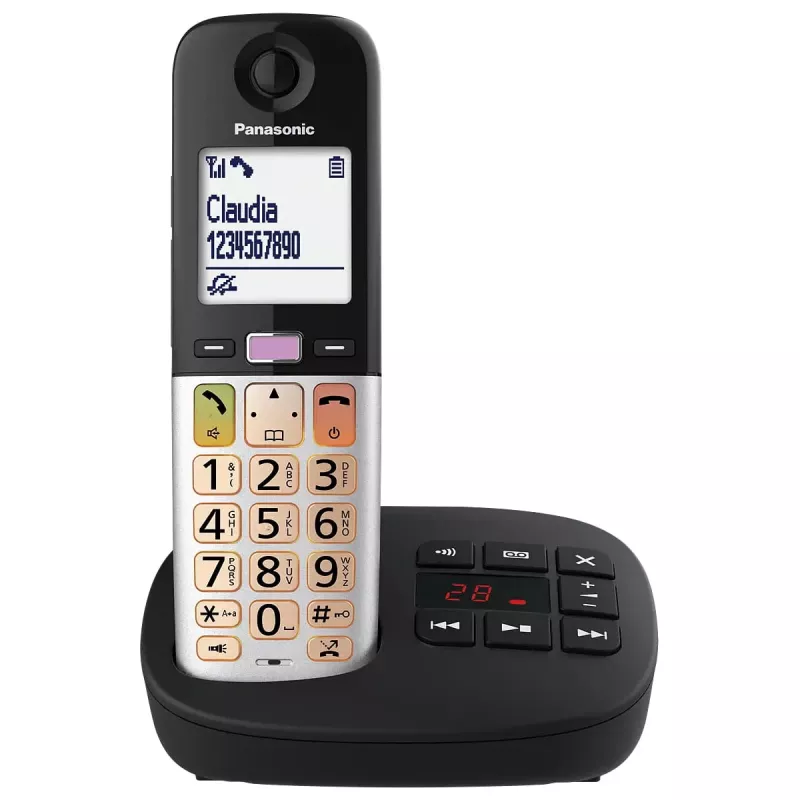 Telefone DECT Panasonic KX-TGU430 com auscultador sem fios, função mãos-livres, identificação de chamadas, ecrã de 2,4 polegadas, agenda de 1000 entradas, cinzento/preto