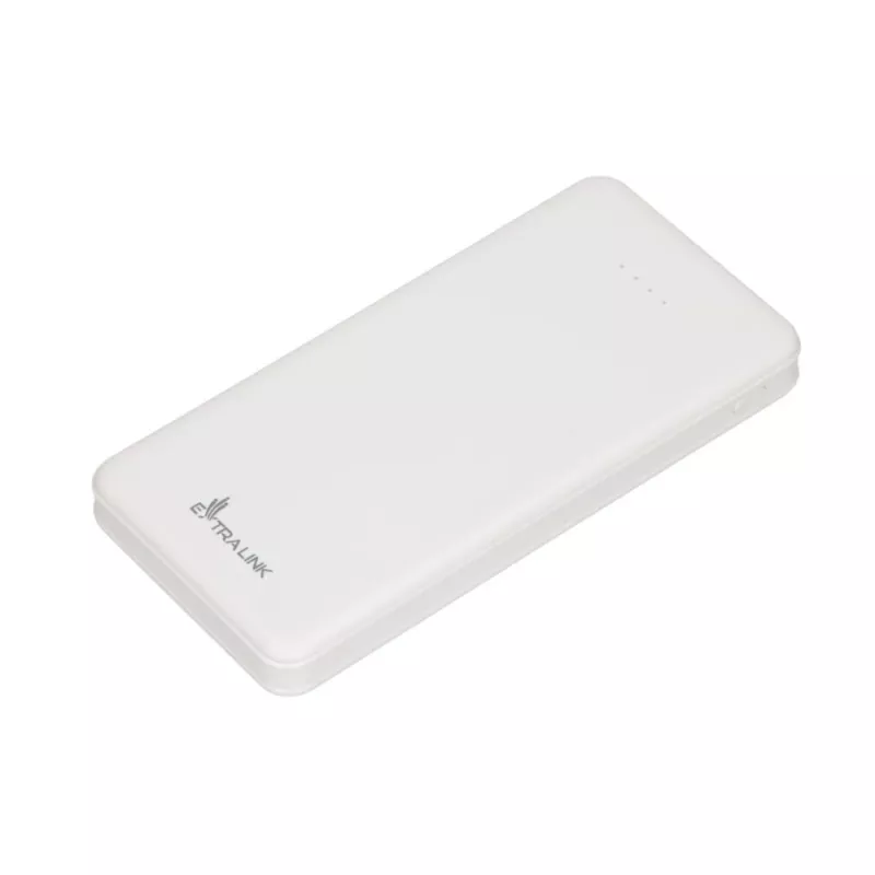 Powerbank Extralink EPB-078W 10000 mAh branco, USB-C, saída 10 W, carrega até 2 dispositivos