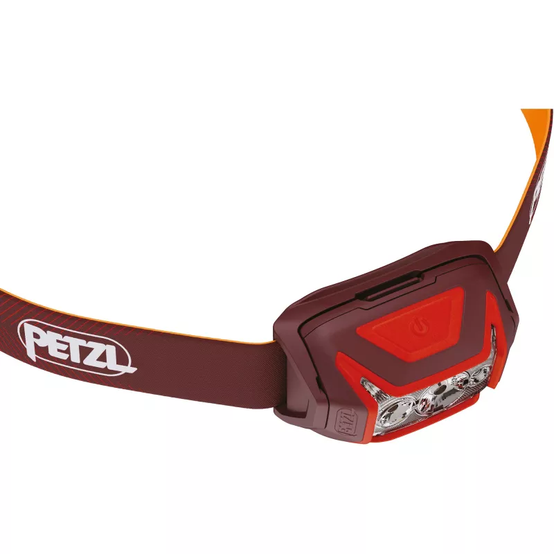 Lanterna frontal Petzl Actik Core — LED, 100 lm, bateria USB-A de 1250 mAh integrada, IPX4, vermelha