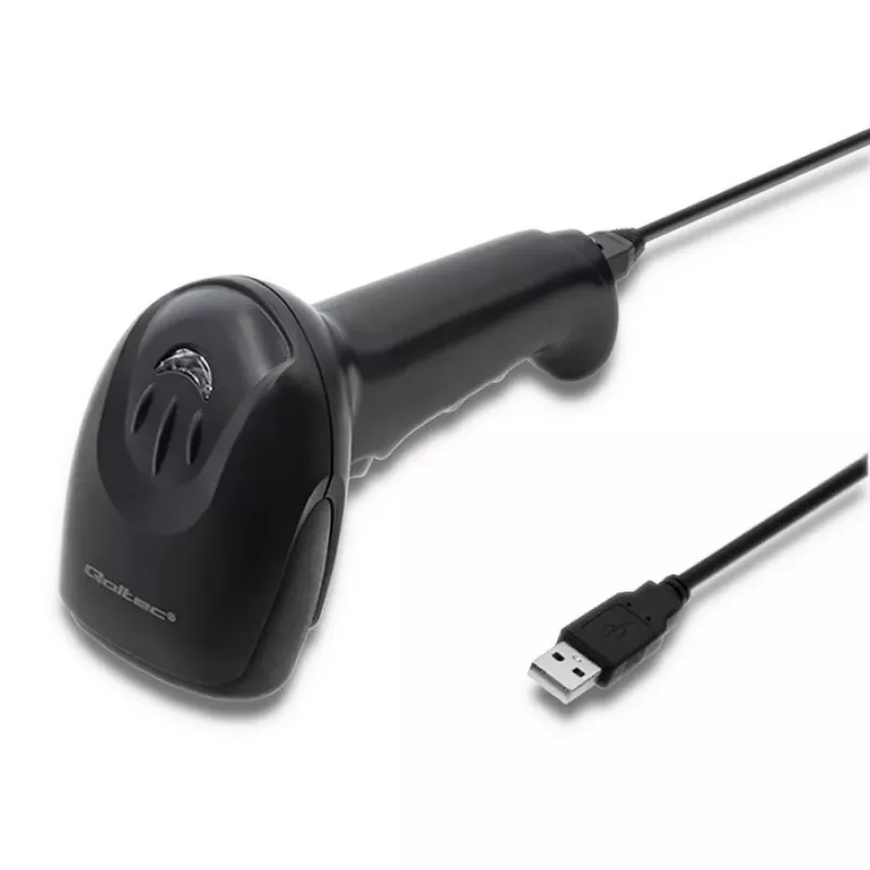 Leitor laser de códigos de barras 1D CCD Qoltec 50866, USB, preto