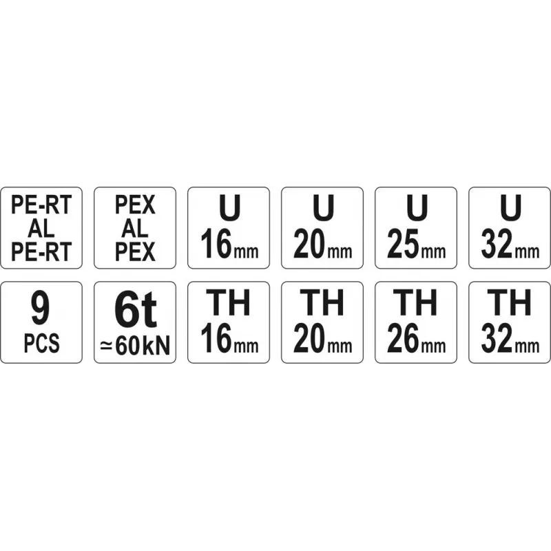 Yato PEX-AL-PEX alicate de cravar manual com conjunto de 8 mandíbulas
