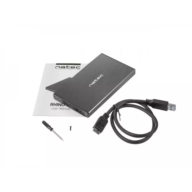 Caixa NATEC RHINO GO USB 3.0 para HDD/SSD SATA de 2,5'', preto alumínio