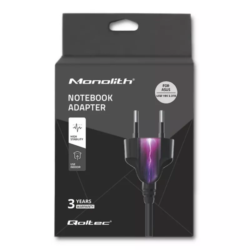 Fonte de alimentação Qoltec 51506.45W para ASUS | 45W | 19V | 2,37A | 4,0*1,35 | +cabo de alimentação