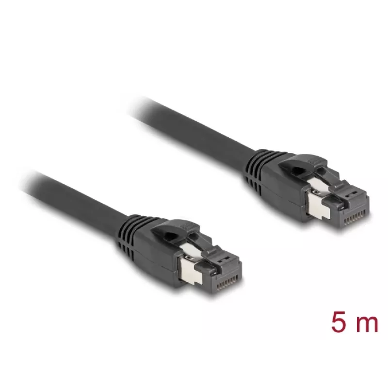 Delock - Cabo de rede - RJ-45 (M) para RJ-45 (M) - 5,0 m - 7,5 mm - S/FTP - CAT 8.1 - sem halogéneos, proteção do encaixe, até 40 Gbit/s de taxa de transferência de dados - preto (80236)