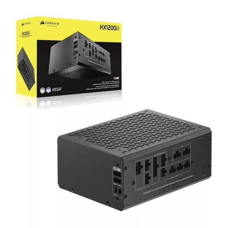 Fonte de alimentação CORSAIR HX1200i 1200 W ATX 24-Pin 80 PLUS Platinum, refrigeração ativa (140 mm), preto