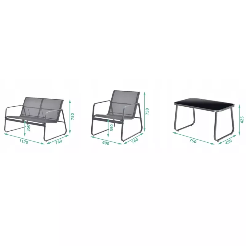 Conjunto de mobiliário de jardim Extralink BLACK FOREST têxtil duas cadeiras + espreguiçadeira + mesa dobrável preto L-0358 conjunto de mobiliário de exterior