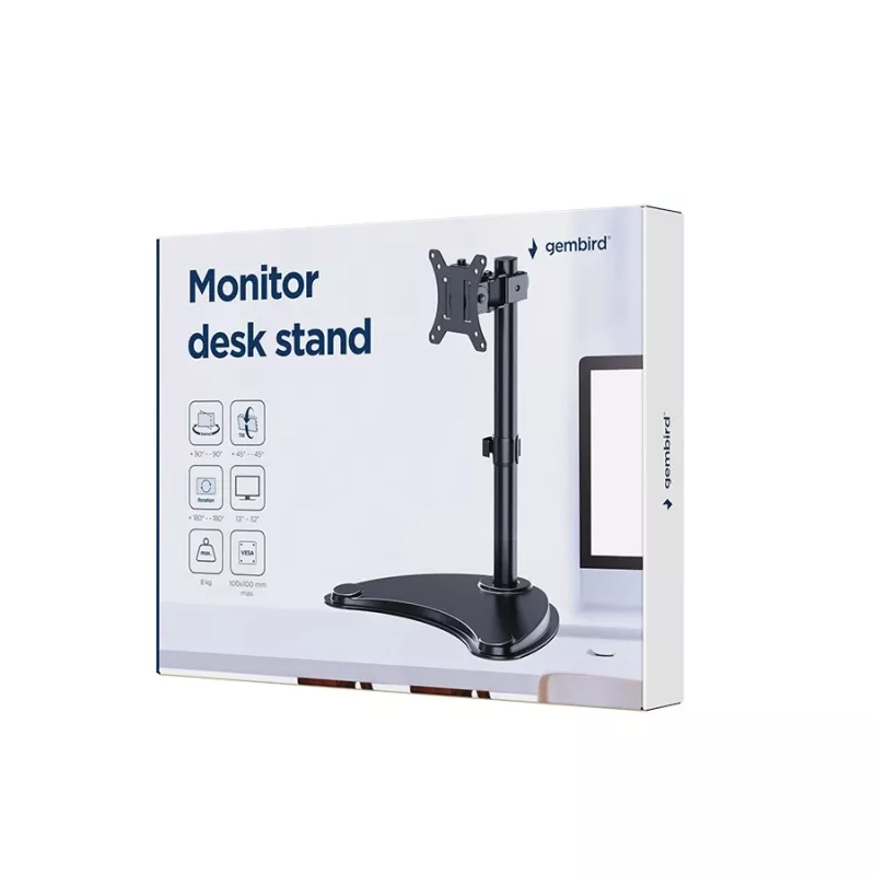 Suporte de secretária para monitor GEMBIRD MS-D1ST-04 para ecrãs de 13–32 polegadas, altura e inclinação ajustáveis, VESA 75x75–100x100, até 8 kg