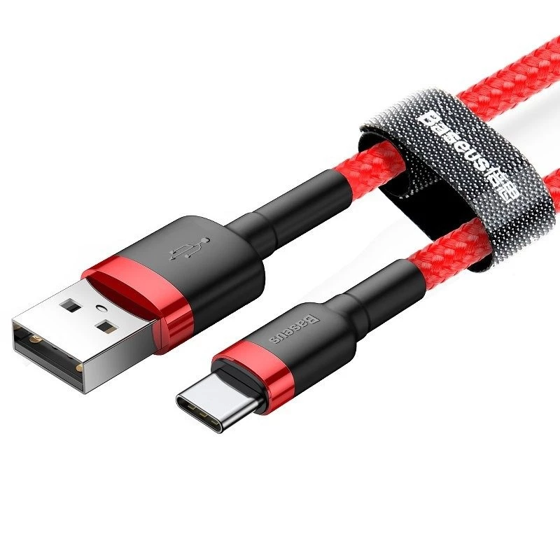 Cabo USB 2.0 A para USB-C Baseus CATKLF-B09 1m QC3.0 trançado em nylon vermelho, carregamento rápido e sincronização de dados