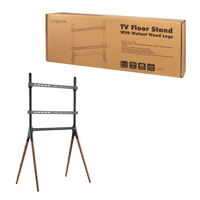 LogiLink BP0078 suporte de chão para TV, 49-70 polegadas, 4 pés de madeira de nogueira, 40 kg, preto