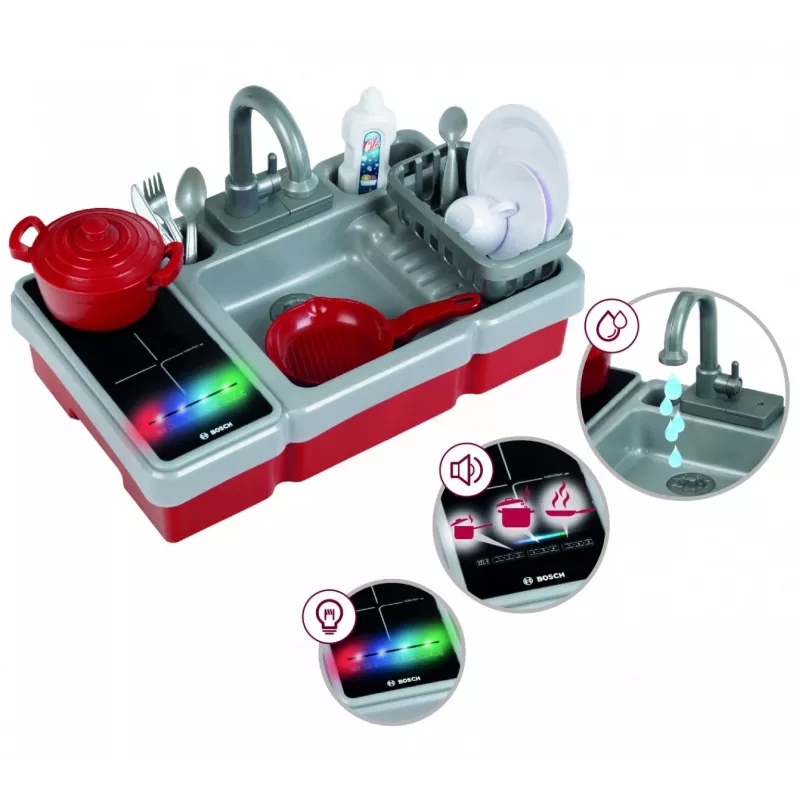 Lava-loiça de brinquedo com função de água e luz KLEIN modelo 7110 – acessório de cozinha de brincar para crianças