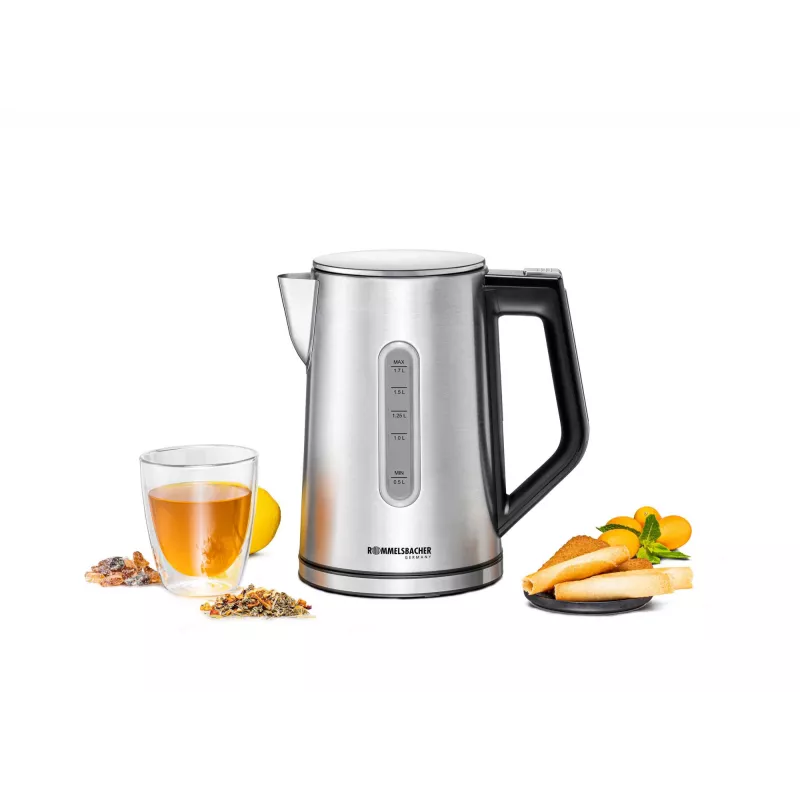 Chaleira elétrica Rommelsbacher WK 3000 — 1,7 L, 3000 W, Aço inoxidável e preto