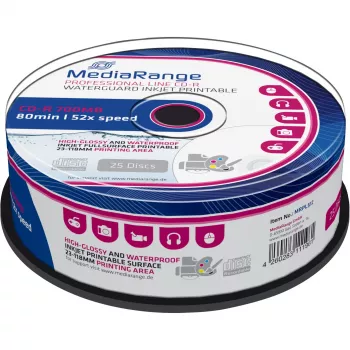CD-R MediaRange MRPL512 700 MB 52x imprimível a jato de tinta 25 unid. em rolo