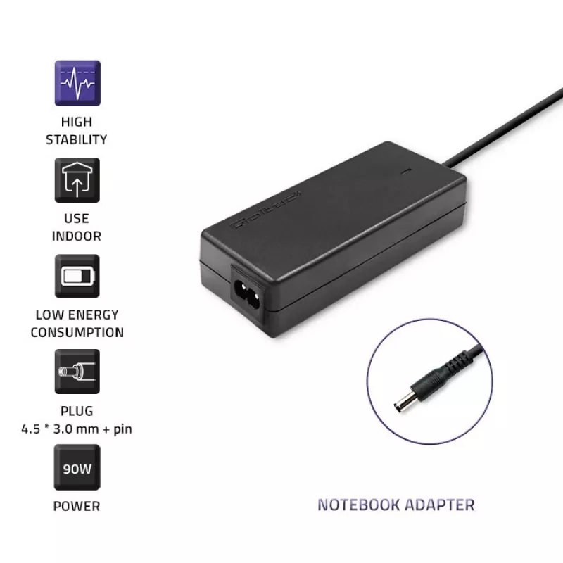 Fonte de alimentação Qoltec 51516.90W para Dell | 90W | 19,5V | 4,62A | 4,5*3,0+Pin | +cabo de alimentação