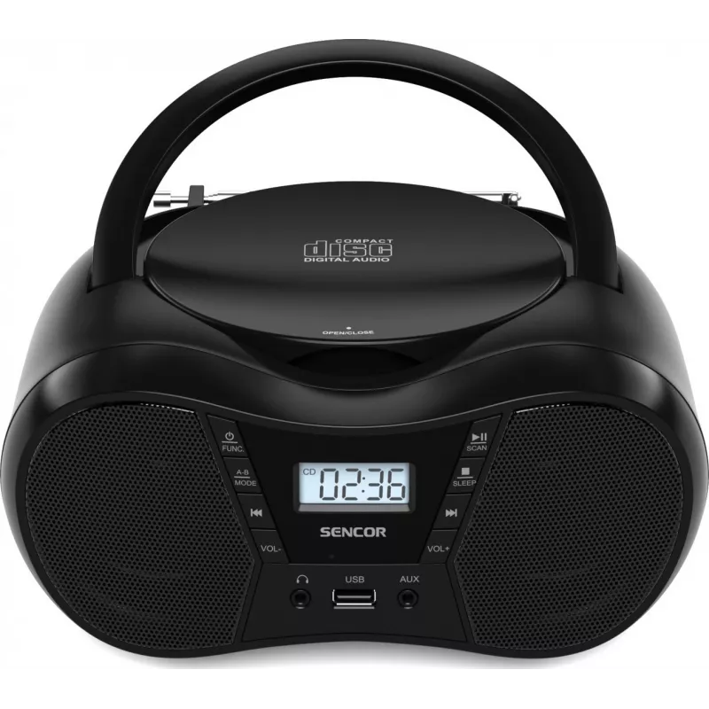 Sencor SPT 2300 BK boombox leitor de CD, MP3, USB, Bluetooth, rádio FM, AUX, 4 W, preto