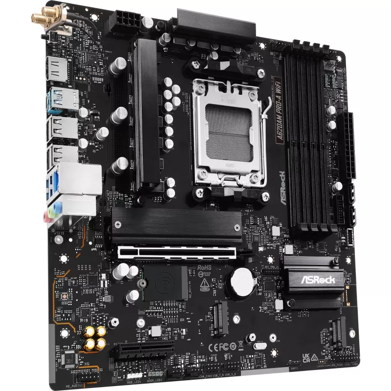 Motherboard ASRock A620AM Pro-A WiFi AM5 mATX — AMD A620, Socket AM5, DDR5 até 256 GB, Wi‑Fi 6E, 2.5Gb LAN, HDMI 2.1