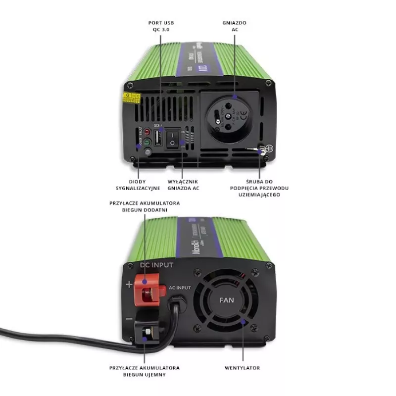 Inversor automóvel Qoltec Monolith 1200 W Verde 12 V